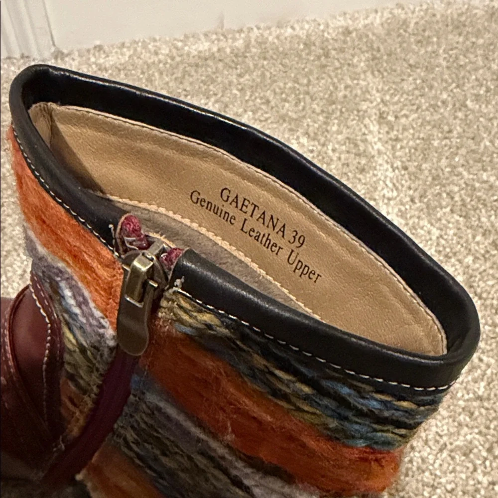 L’Artiste Tapestry Leather Boots Sz 39 - Picture 8 of 9